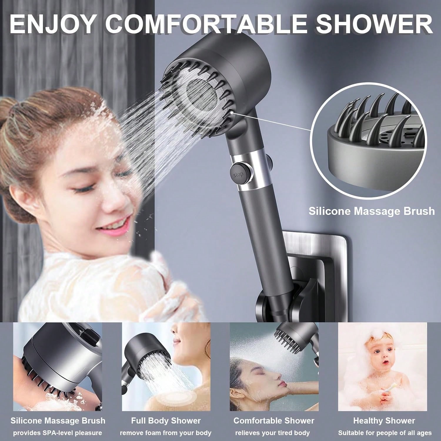 High Pressure Shower Head Handheld - 高圧ハンドヘルドシャワーヘッド、5つのフィルター、3つの調整設定、クリスマスバスルームデコレーション、壁掛け式非電動ボディスプレー、豪華な入浴体験のためのユニバーサルシャワーアクセサリー