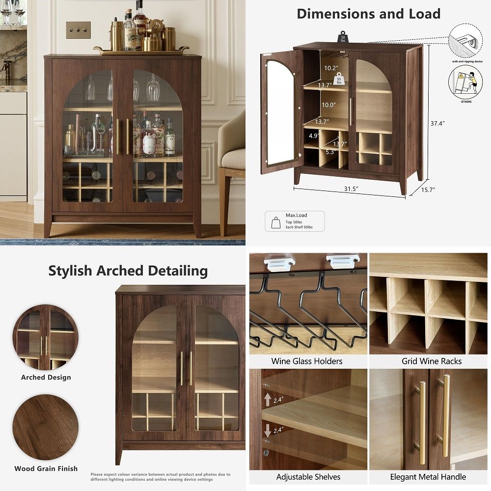 Kitchen - 背の高い収納キャビネット、ガラス扉付き溝付きパントリーキャビネット、木製キッチンフードカップボード、調節可能な棚、モダンなディスプレイ