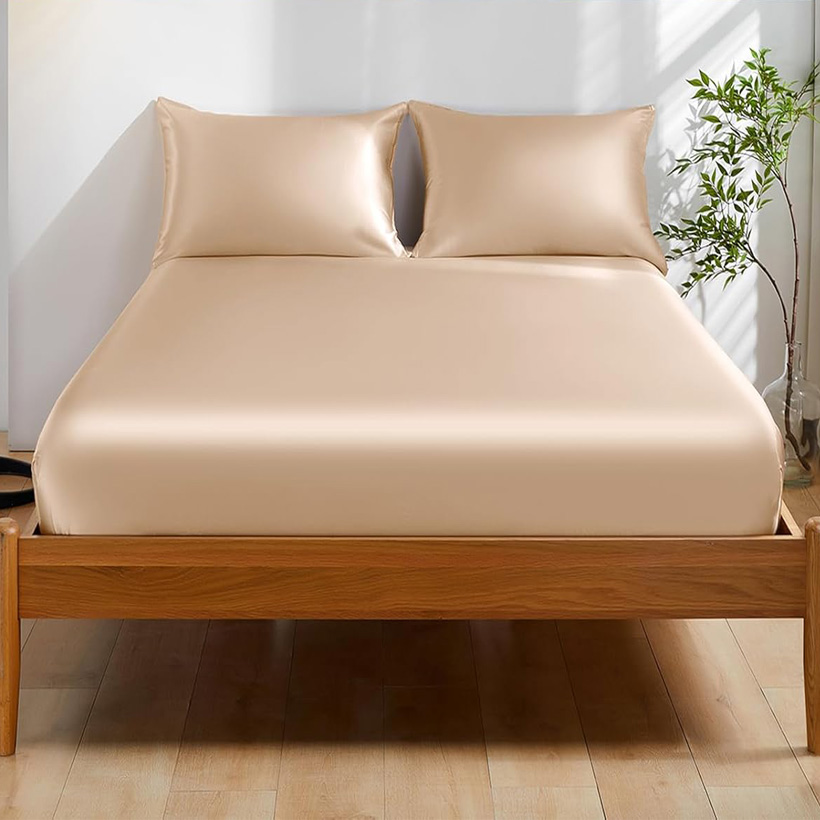 Fitted Bed Sheets Deep Pocket - 100%桑絹フィットシーツ 22匁 ゴムバンド付きマットレスカバー ディープポケットベッドシーツ スキンケア 健康的な滑らかなベッドリネン