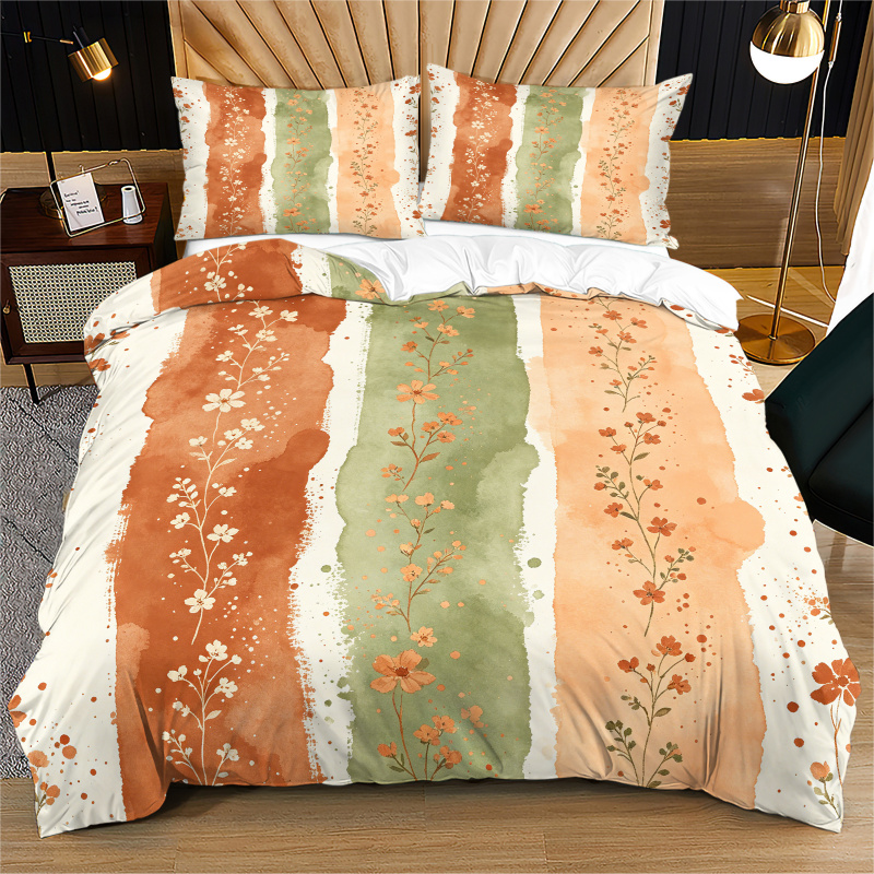 Aesthetic Floral Duvet Cover - 布団カバー水彩ストライプ花柄掛け布団カバー寝具セットフィラーなし肌に優しいボヘミアン寝室の美的家の装飾