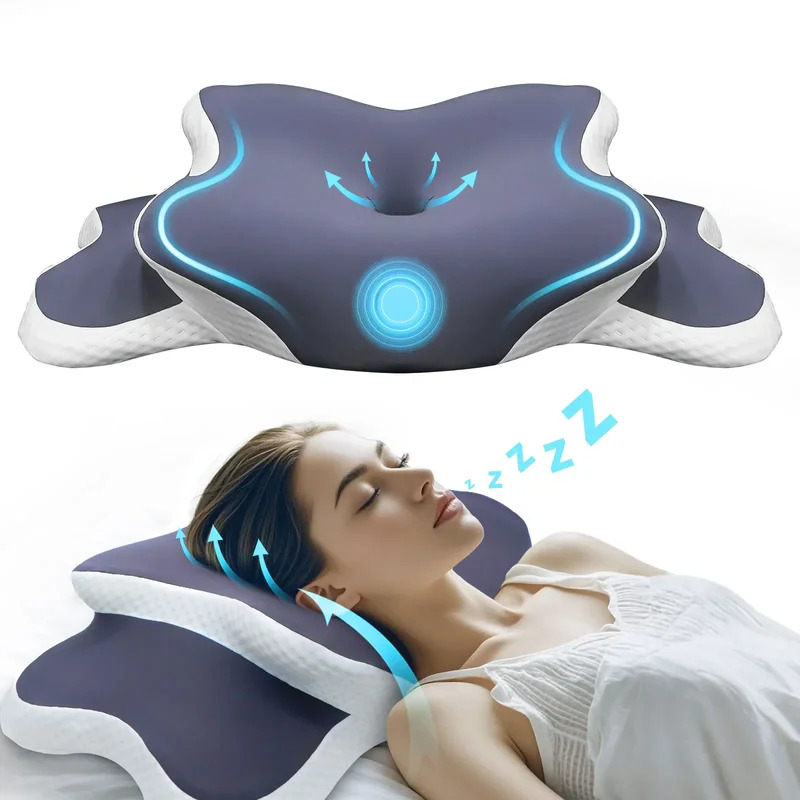 Memory Foam Orthopedic Pillow Neck Pain - 低反発枕 頸椎枕 首の痛み緩和 輪郭形状記憶枕 人間工学に基づいた整形外科用ネックサポート 横向き、仰向け、うつ伏せ寝対応