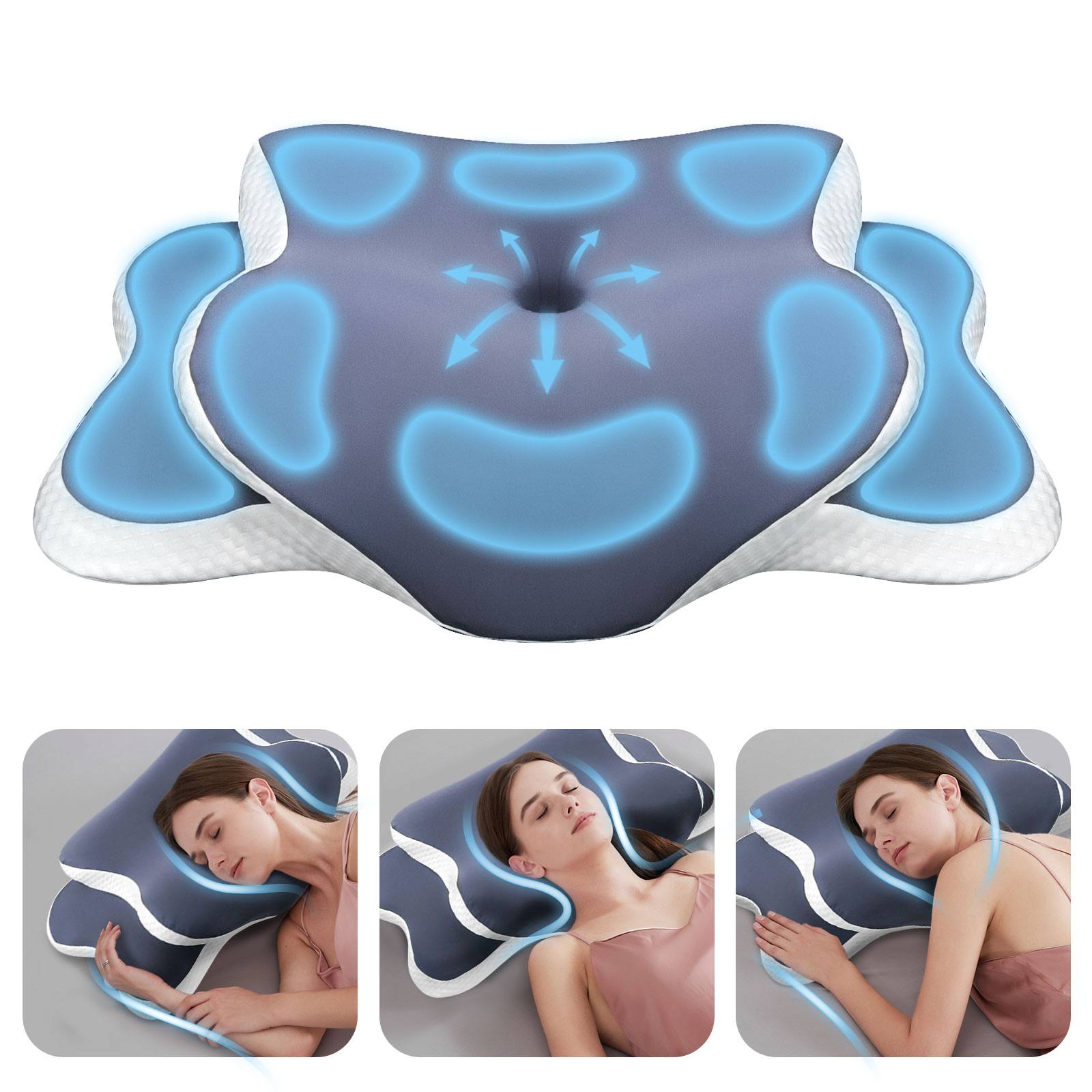 Memory Foam Orthopedic Pillow Neck Pain - 低反発枕 頸椎枕 首の痛み緩和 輪郭形状記憶枕 人間工学に基づいた整形外科用ネックサポート 横向き寝・仰向け寝・うつ伏せ寝対応