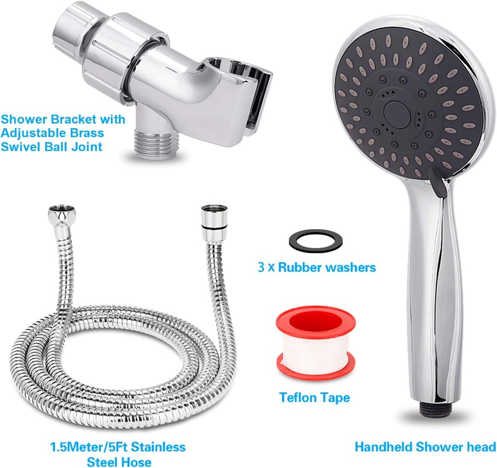 5段階設定の高圧ハンドヘルドシャワーヘッド、59インチのステ - High Pressure Shower Head Handheld のレビューと価格