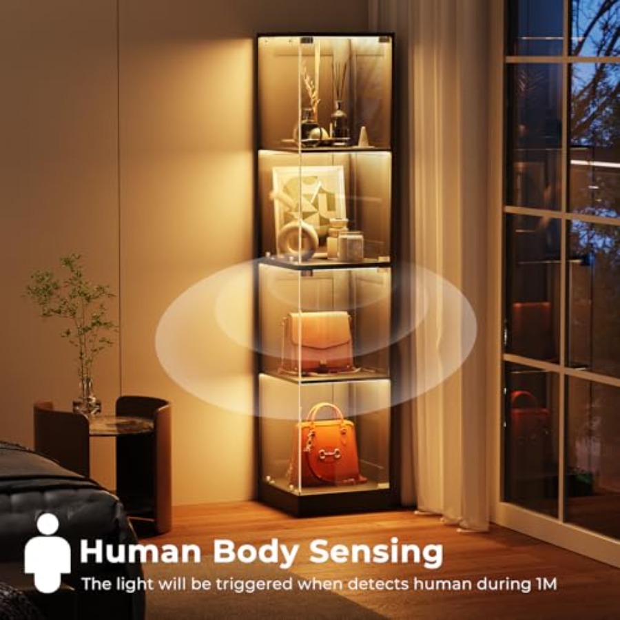 ガラス扉付きコーナーディスプレイキャビネット、ホワイトMDF - Lighting のレビューと価格
