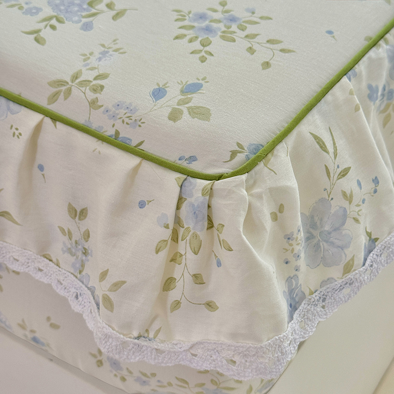 100%コットン製花柄プリントフリル付きフィットシーツ、レー - Fitted Bed Sheets Deep Pocket のレビューと価格