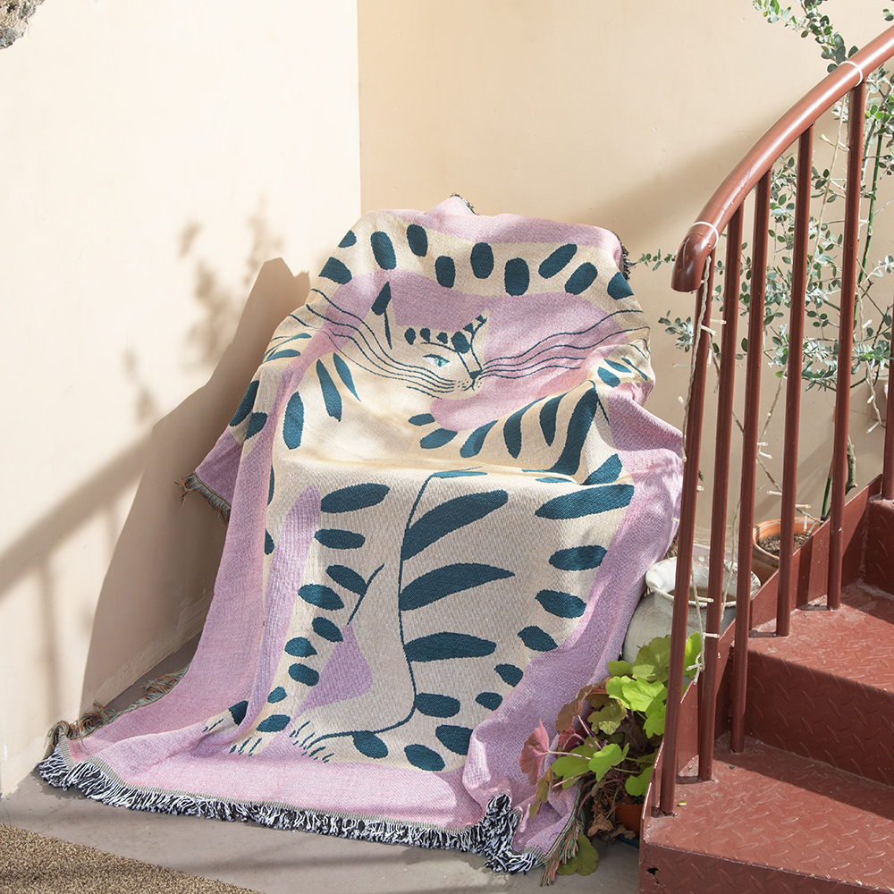 ピンクの女の子のための猫のパターンが付いているポリエステルの - Boho Throw Blanket Fringe のレビューと価格