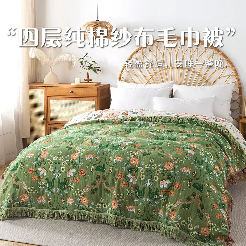 純綿ブランケット モスリン織りタッセル付きスローケット ダブ - Muslin Cotton Bedspread のレビューと価格