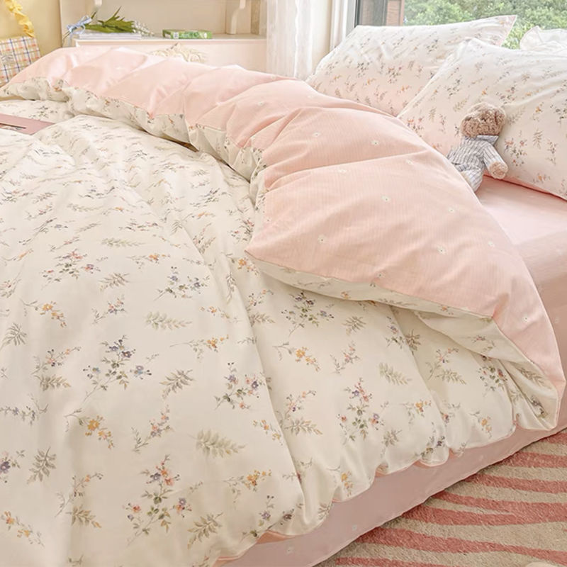 男の子と女の子のためのピンクの花柄の寝具セット,フラットシー - Aesthetic Floral Duvet Cover のレビューと価格