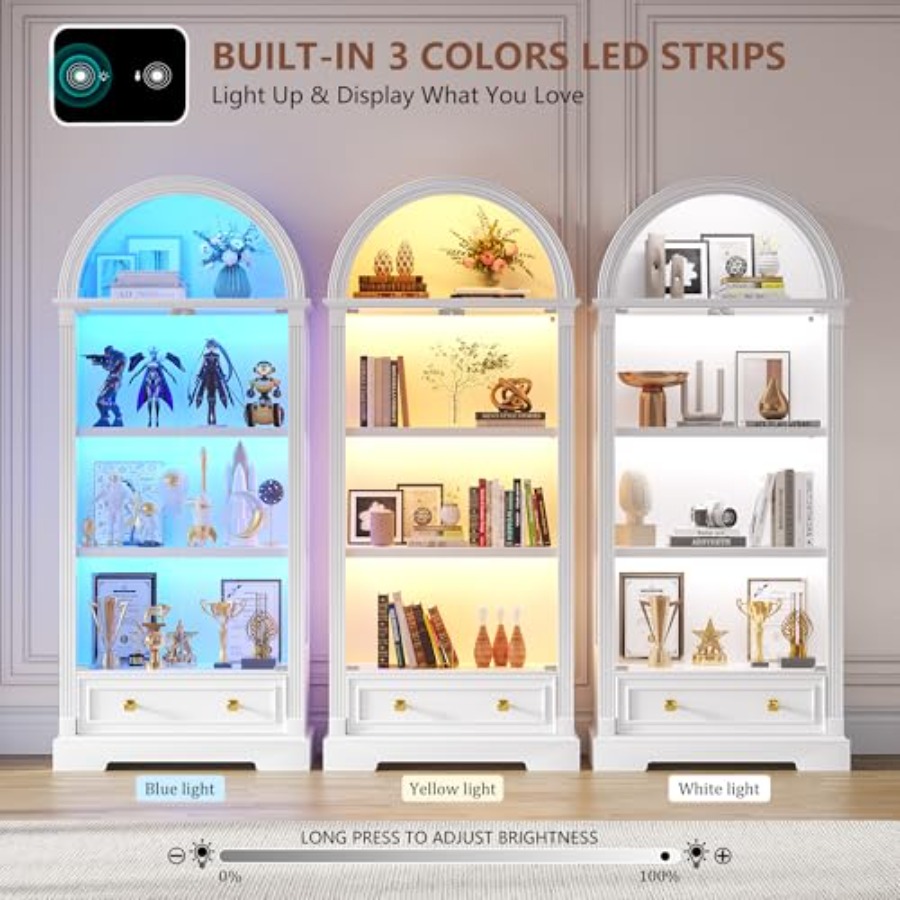 リビングルーム用アーチ型ディスプレイキャビネット、強化ガラス - Lighting のレビューと価格