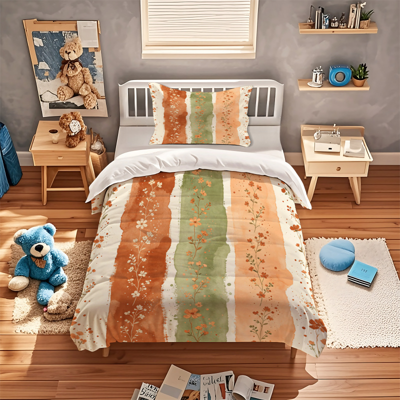 布団カバー水彩ストライプ花柄掛け布団カバー寝具セットフィラー - Aesthetic Floral Duvet Cover のレビューと価格