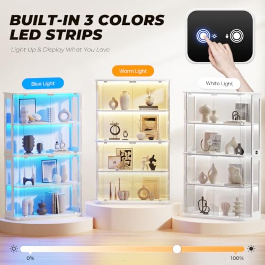 小売店用の丸型ディスプレイキャビネット、LEDライト付き強化 - Lighting のレビューと価格
