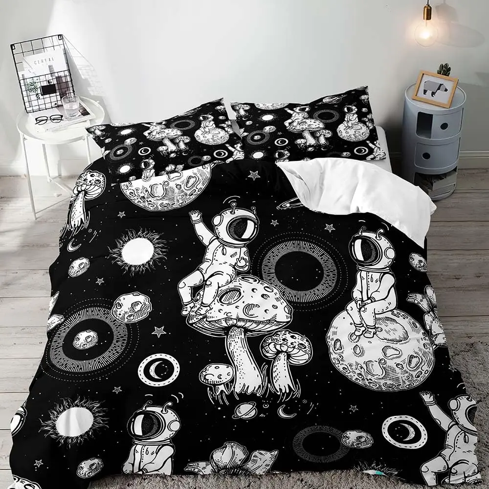 宇宙飛行士布団カバーセット漫画宇宙飛行士装飾寝具セットソフト - Duvet Cover Sets With Zipper のレビューと価格