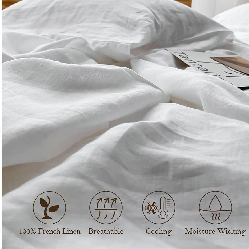 100％リネン製ソフトベッドシーツ、クイーンサイズシーツセッ - Fitted Bed Sheets Deep Pocket のレビューと価格