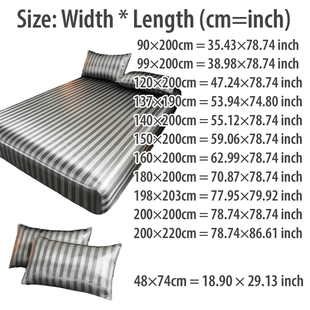 新しいストライプ柄ベッドシーツ、マットレスカバー、高級サテン - Fitted Bed Sheets Deep Pocket のレビューと価格