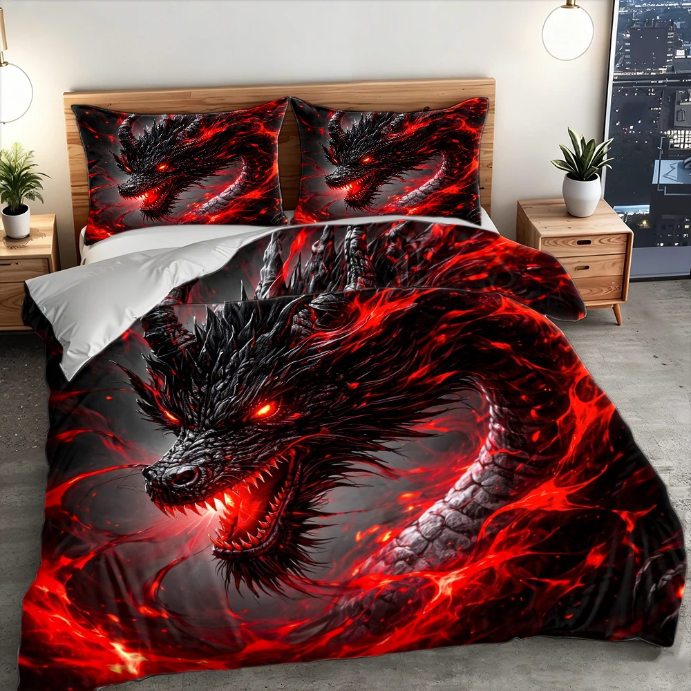 ダークドラゴン3点セット掛け布団カバーセット、オールシーズン - Duvet Cover Sets With Zipper のレビューと価格