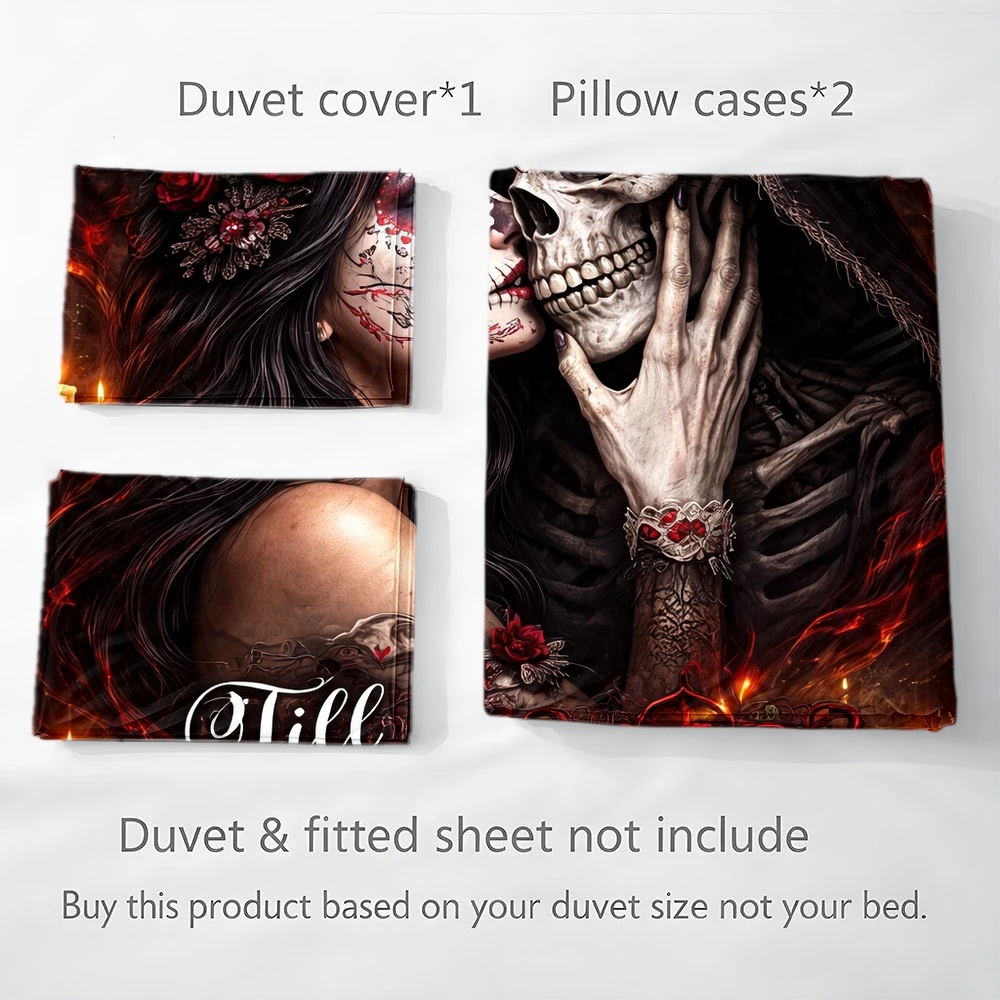 3ピース スカルローズ「永遠に永遠に」テーマの布団カバーセッ - Duvet Cover Sets With Zipper のレビューと価格