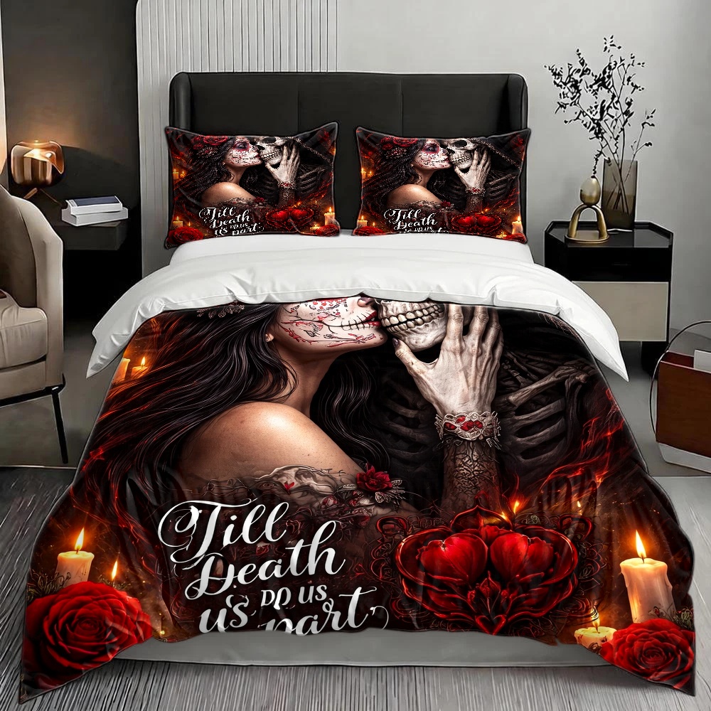 3ピース スカルローズ「永遠に永遠に」テーマの布団カバーセッ - Duvet Cover Sets With Zipper のレビューと価格
