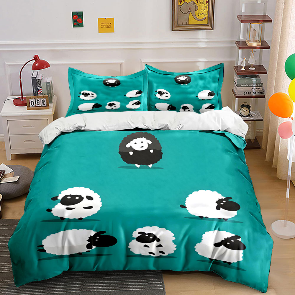 漫画の羊と黒い羊のパターンの布団カバーセット、デジタルプリン - Duvet Cover Sets With Zipper のレビューと価格