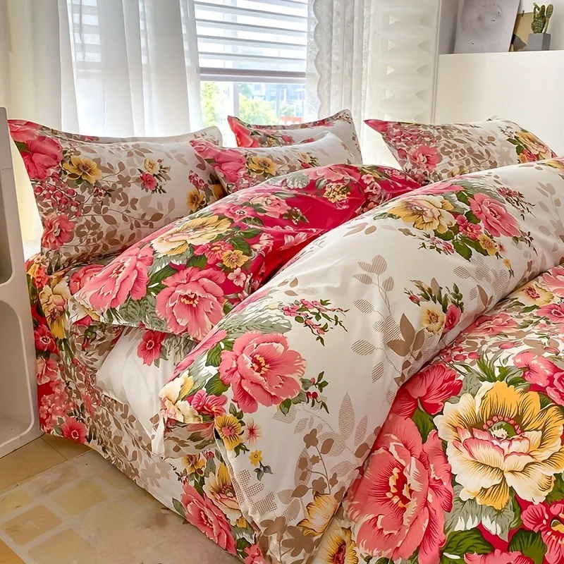 花柄布団カバーセット ジッパー開閉 - 寝具3点セットには掛 - Duvet Cover Sets With Zipper のレビューと価格