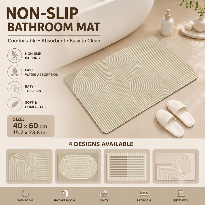 珪藻土バスマット 速乾 吸水性 ベージュ ストライプ柄 滑り - Quick Dry Diatomite Bath Mat のレビューと価格
